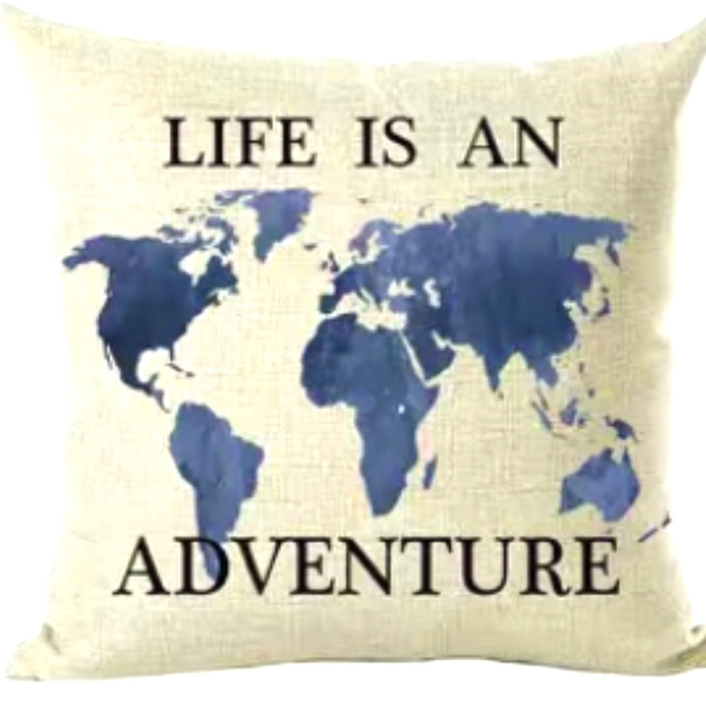 TRAVEL - Life Is An Adventure Pillow Cover 18 X 18 BRAND NEW